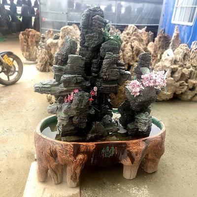 吸水石原石上水石石山山水盆景假山造景摆件中大型流水微景观